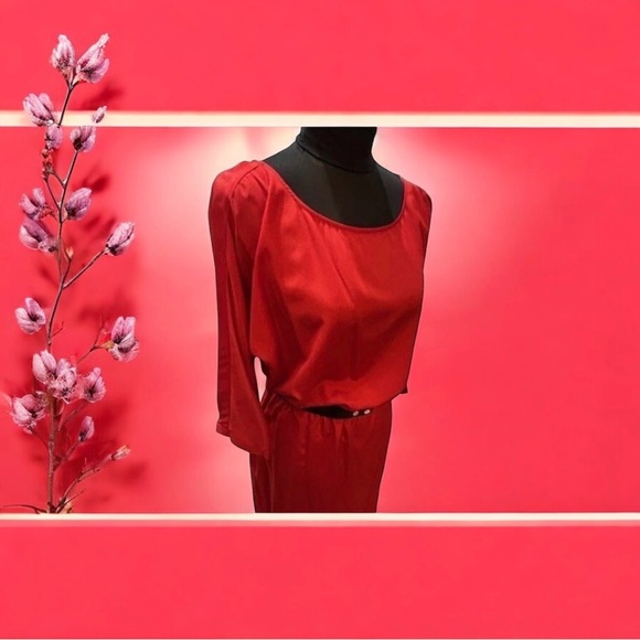 MICHAEL KORS Red Blaze Blouson Waist Dress, 3/4 Sleeve Removable Belt NWT $140 - Picture 6 of 16